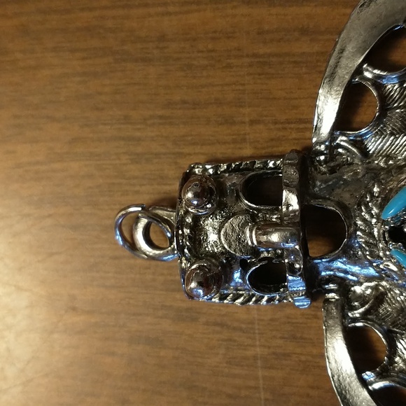 Vintage Southwestern Silver Tone Faux Turquoise Kachina Pendant - Picture 3 of 7